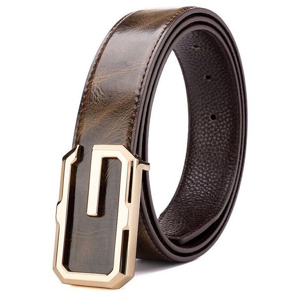 

men leather fashion personality young business leisure cowhide belt middle-aged smooth buckle a2, Black;brown