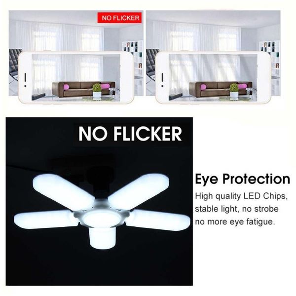 

bulbs 1pc led lights e27 adjustable shop ceiling lamp deformable garage light 20000lm 5blades for home