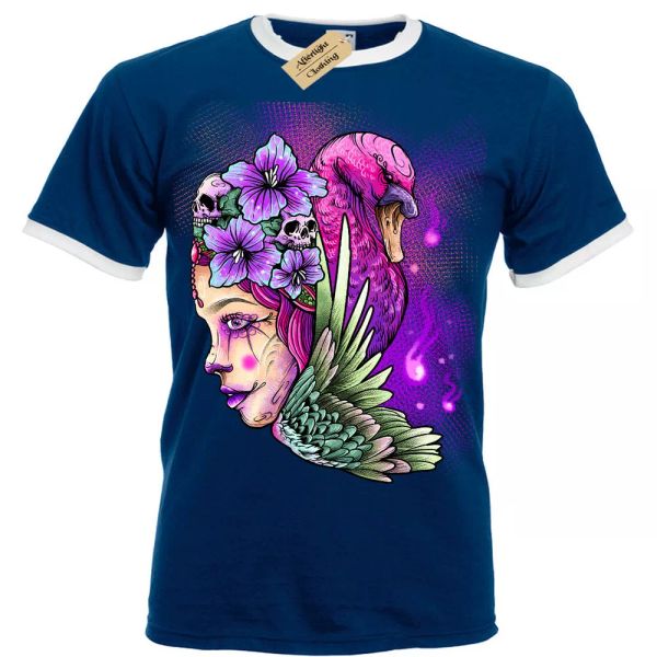 

reina camiseta neÃ³n alas calavera princesa hombre ringer, White;black