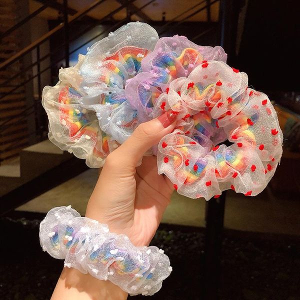 

hair accessories rainbow mesh large intestine ring, Slivery;white