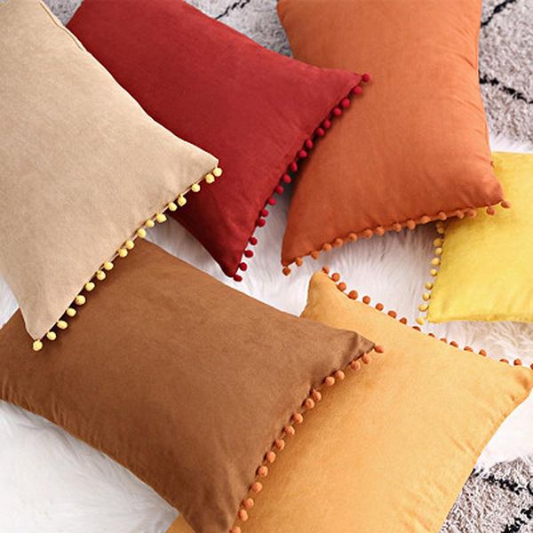 

cushion/decorative pillow 30x50cm/50x50cm nordic style velvet pom pillowcase throw covers for couch sofa bed car decor cushion