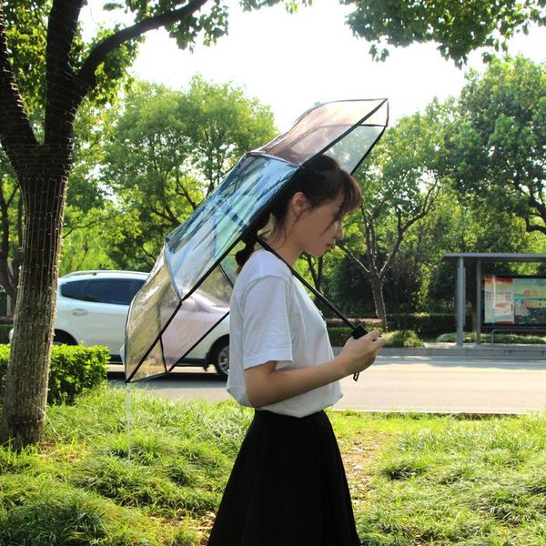 

umbrellas transparent plasstic three fold women rain umbrella automatic rainbow for girls kids outdoor hiking windproof parosal