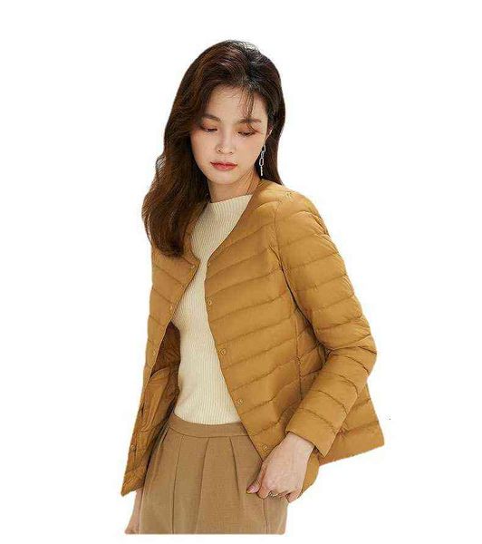 

down et women's light and thin short wear inside portable liner 2021 autumn winter coat v-neck, Black