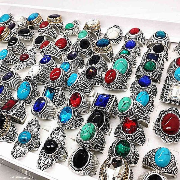 Mixmax 20 pçs / lote natureza pedra tibetana homens prata vintage liga casal anillo hombre jóias anéis inteiro lotes
