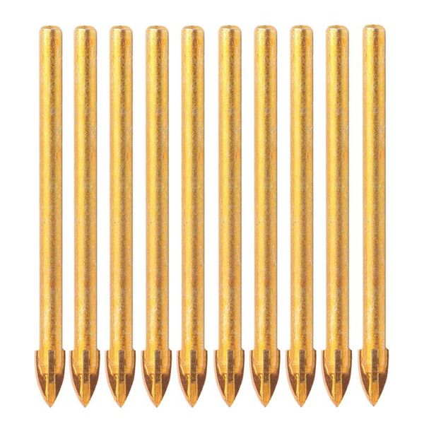 

professional drill bits 10pcs titanium ceramic glass bit tungsten carbide cross spear head drilling tools 6mm for metal plastic tile cement