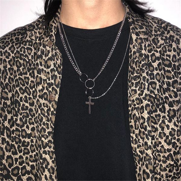 

pendant necklaces 2021 men women rock streetwear circles crossing metal chain necklace multi layer hiphop dancing accessory drop, Silver
