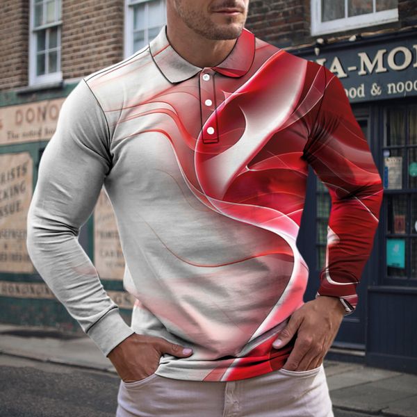 

men's long sve t-shirt, 3d gradient printed polo, spring and autumn clothing, 2022, White;black