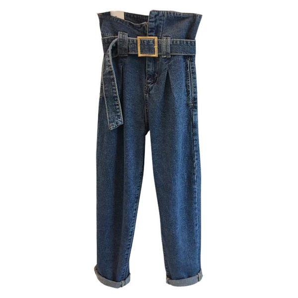 

fashion high waist jeans woman spring vintage harem pants plus size boyfriend for women denim blue trousers c3959 women's