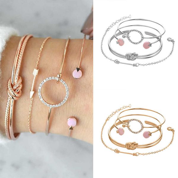 

4 sets simple female personality knotted ring circle set bracelet luxury jewelry for women 2021 vintage women's bracelets #y5 q0719, Black