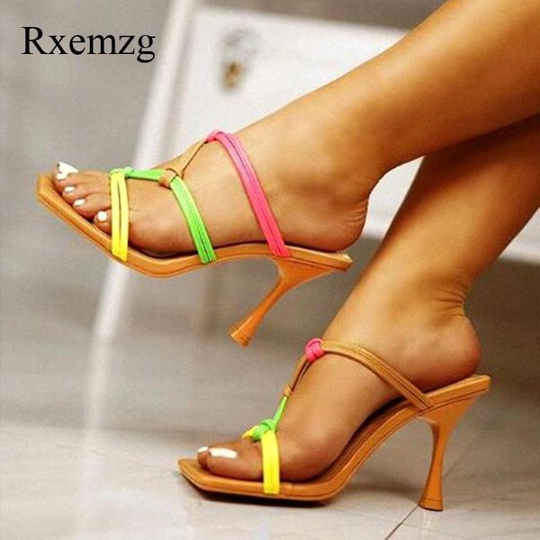 

slippers rxemzg women sandals summer outdoor square toe slides party shoes woman heels black fashion knot mule sandal