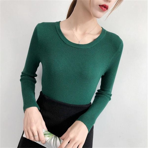 

autumn self-cultivation wild long-sleeved bottoming knit women and winter sets of short round neck sweater 210427, White;black