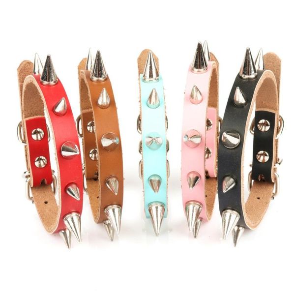 Collari per cani Guinzagli Pura pelle di vacchetta Rivetto a spillo in pelle per collare per gatti Animali domestici Collana Forniture Accessori Collier Chien Halsband Hond