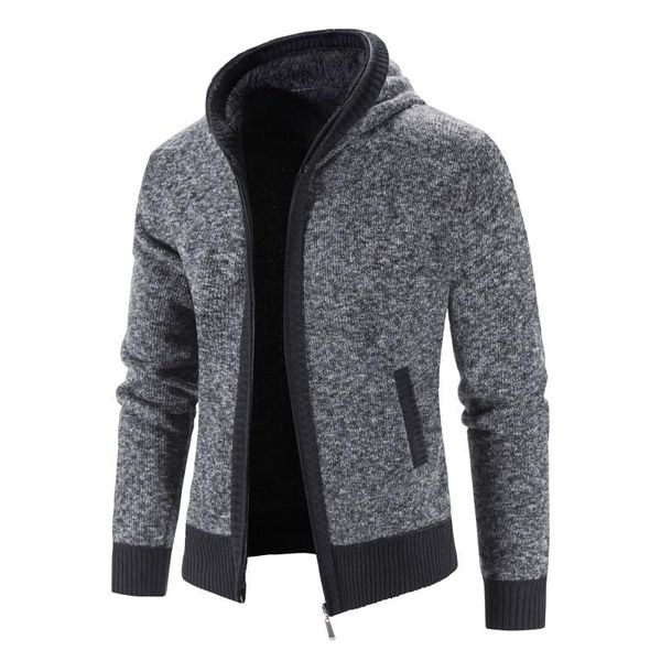 Männer Pullover Fleece Strickjacke Männer Mit Kapuze Warme Sweatercoat Dicke Patchwork Mode Winter Pullover Jacke Gestrickte Mäntel Mann