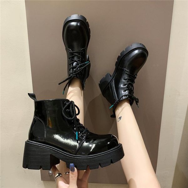 

boots cootelili patent leather women keep warm platform round toe 6cm heel zip fashion for black brown plus size 40