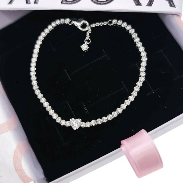 Ювелирные изделия из серии Essence в стиле пандоры Sparkly Heart Tennis Bracelets 16-50CM Snake Charm Beads set for Women with logo ale Bangle Детский подарок на день рождения 590041C01