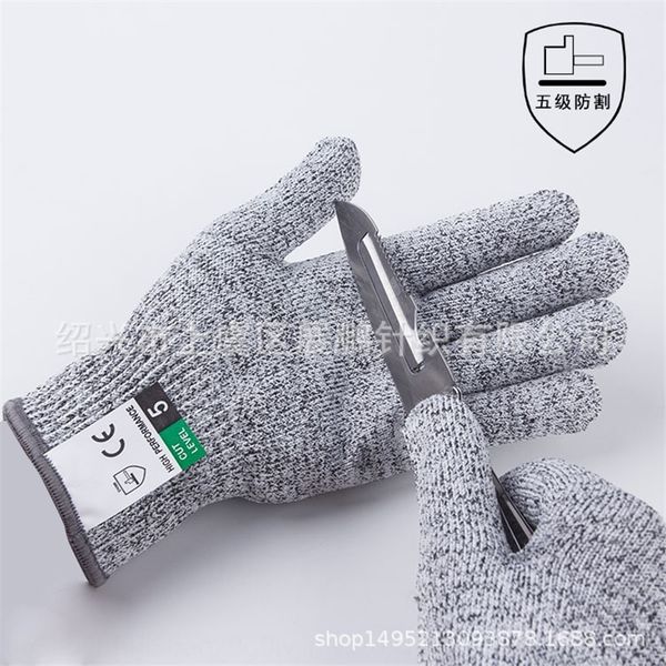 

PlL grade 5 hppe anti cutting and anti cutting slaughterhouse kitchen mittens gloves knitting gloves glass building, Blue;gray
