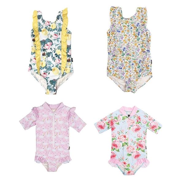 Mädchen Floral Swan Badeanzüge Trends Kinder Badeanzug Baby Mode Hawaii Badeanzug Kinder Europäischen Stil 210619