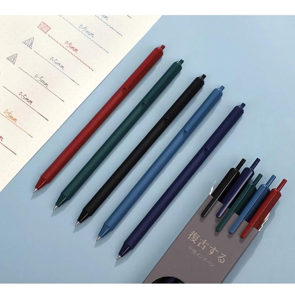 

gel pens 5pcs retro colors pen set retractable 0.5mm fine point vintage for journaling diy gift cute school office stationery