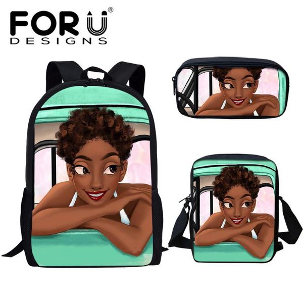 

cute black art african girl print 3pcs school bags customize orthopedic schoolbags for teenager girls backpacks