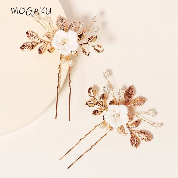 

hair clips & barrettes mogaku 2pcs gold color sticks retro clay flower bridal wedding hairpins jewelry women imitation pearl forks girl, Golden;silver