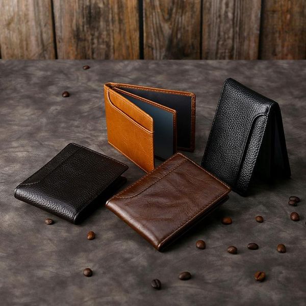 

card holders men business leather cash id holder wallet coin purse case document folder, Brown;gray