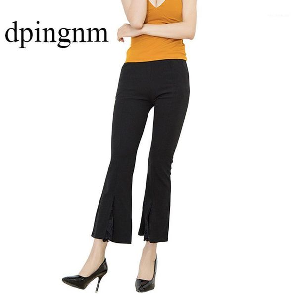 

women's pants & capris summer thin trend slim elastic high waist micro bell lace black wide leg open fork large size nine points female, Black;white