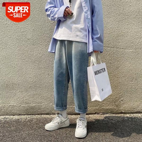 

2020 men's loose straight casual pants cargo pocket wash gradient color jeans fashion trendy biker denim trousers size -3xl #rh3p, Blue