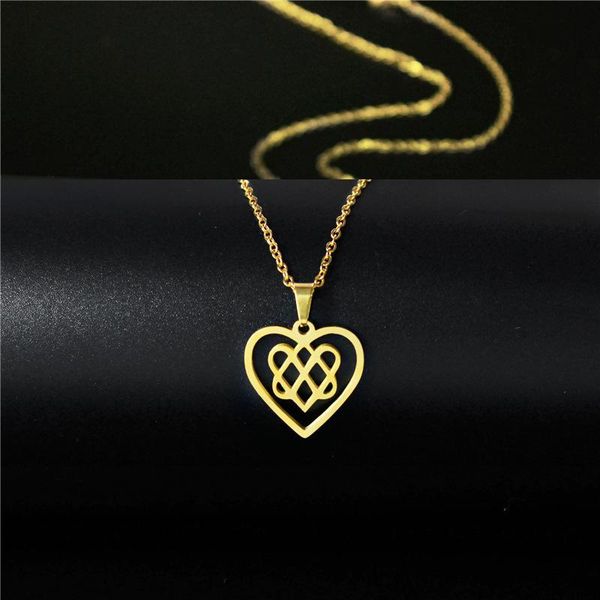 

pendant necklaces dropship stainless steel long chain necklace hollow heart geometric for women gold color lover choker jewelry, Silver