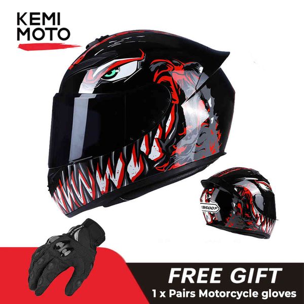 Rycle Kask Yarışı Çapraz Tam Yüz Kaskları Siyah Yetişkin Motosiklet Sokak Touring Cool Rider