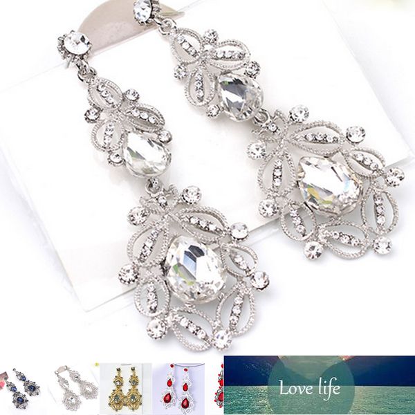 

1 pair big long crystal drop earrings women vintage flower bride earrings girls dangle earrings wedding jewelry accessoriesÂ factory price ex, Silver