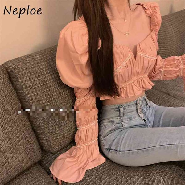 

square collar puff sleeve autumn blouse fashion chic long short shirts solid color 1f549 210422, White