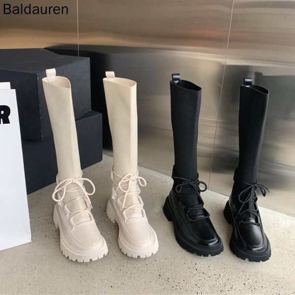 

boots baldauren women's bootsthick soled autumn winter single black high woven bandage