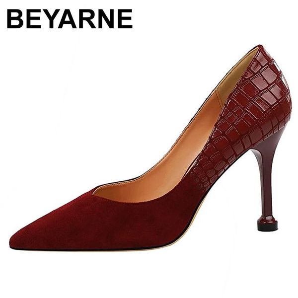 

dress shoes beyarnesnake pattern party for women fashion high heels 2021 spring solid flock pointed toe leather woman pumps, Black