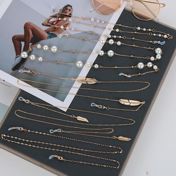

sunglasses frames fashion eyeglass chains for women pearl glasses cord holder gold leaf eyewear lanyard necklace strap rope, Silver