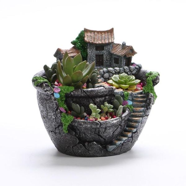 Em destaque grande multi família casa suculenta plantas plantador resina flowerpot desktop vaso titular micro paisagem decoração plantadores potes