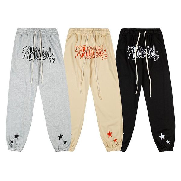 

men's pants 2021 battle kid drawstring star letter print men women couple sweatpants hip hop high street casual, Black