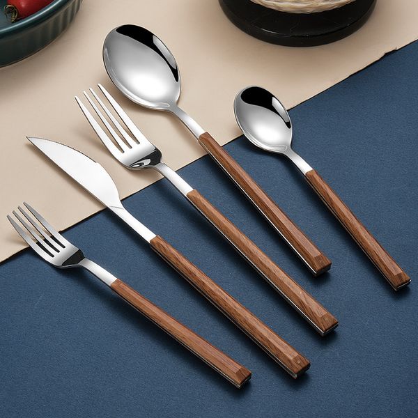 

creative 430 stainless steel imitation wooden handle knife, fork, spoon, western steak main meal net, red tableware,