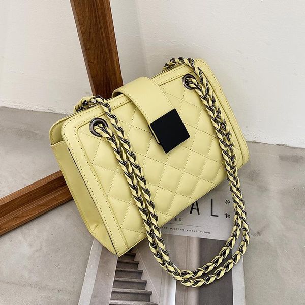 

cross body quality small pu leather crossbody bags for beautiful women 2021 designer handbags chain shoulder simple purses yellow