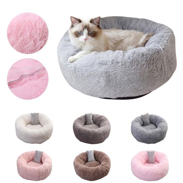 

cat beds & furniture soft puppy pet dog warm nest kennel bed cave plush round for cats or small dogs house with pillow