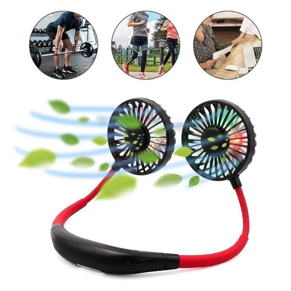 

electric fans mini portable hanging neckband fan usb rechargeable double air cooler conditioner colorful aroma desk for room