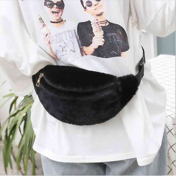 

women waist artificial wool bags fur chest casual belt fanny pack winter backpack female travel zipper bum pouch leg bagsa235