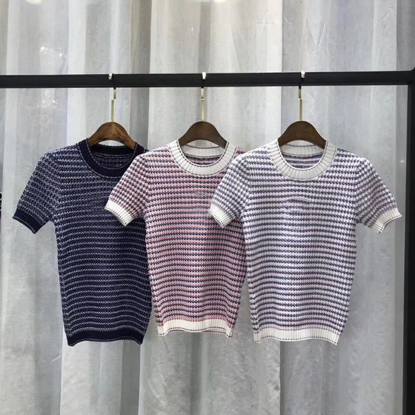

women's blouses & shirts luxury quality runway collection summer knitted stripped cc cotton elegant blouse u9jm, White