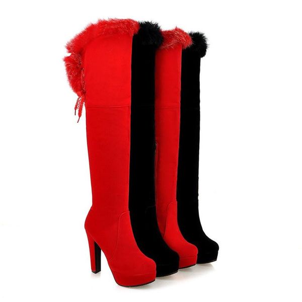 

boots blxqpyt 2021 arrive women fahsion black red flock zipper lace up ladies over the knee solid color elegant