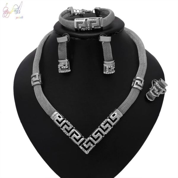 

earrings & necklace yulaili classic choker stud bangle ring african jewelry sets bridal wedding accessories, Silver