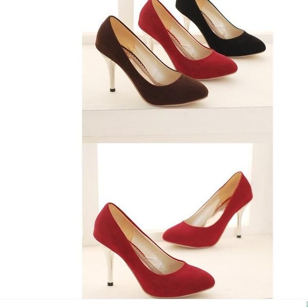 

women's shoes in spring and autumn suede pointed end high fine heel, Black