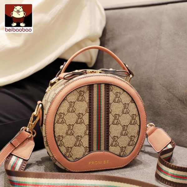 

wholesale women brand shoulder bag round leather womens handbag sweet and lovely cartoon bear fashion handbags retro contrast leathers messe, Black;red