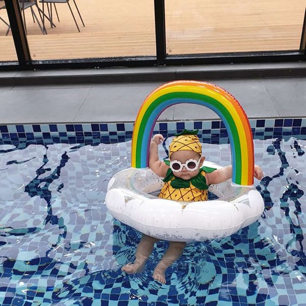 

swimming ring pvc net red thickened children's sequin rainbow cloud infant swimming baby seat ring