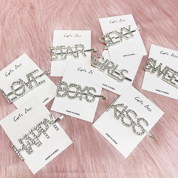 

hair clips & barrettes korean fashion 1ps handmade crystal rhinestone letter design for women girls pins clip barrette accessories, Golden;silver