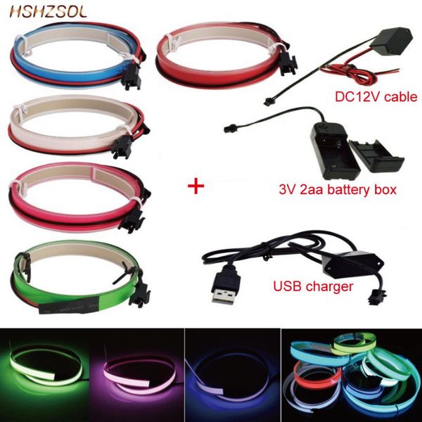 

battery 5v usb or dc12v 5color neon light glow el wire rope tape cable strip led cold cap car decorate ribbon lamp strips