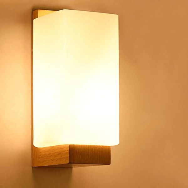 

wall lamp modern led e27 wood and glass sconce light indoor bedside bedroom living room home kitchen stairs decoration illumine